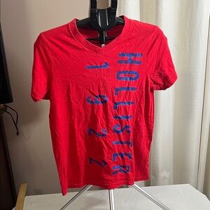 Hollister Red Tee with Blue Graphics